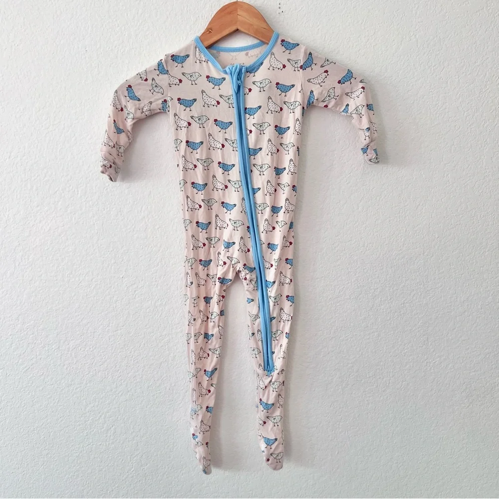 Kickee Pants Latte Chickens Bamboo Zipper Sleeper Sz 18-24M